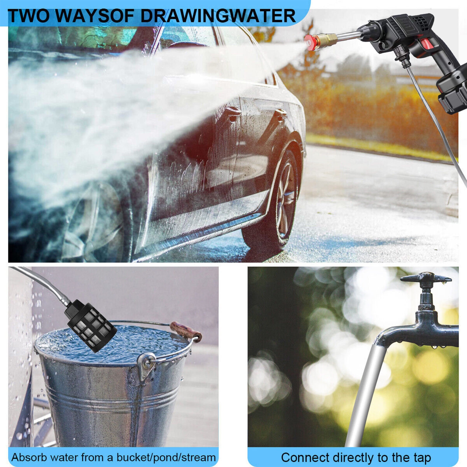 Electric Cordless Pressure Washer, 288VF High Pressure Power Washer, Car  Wash Tool, Pressure Washer Gun with Rechargeable Battery 